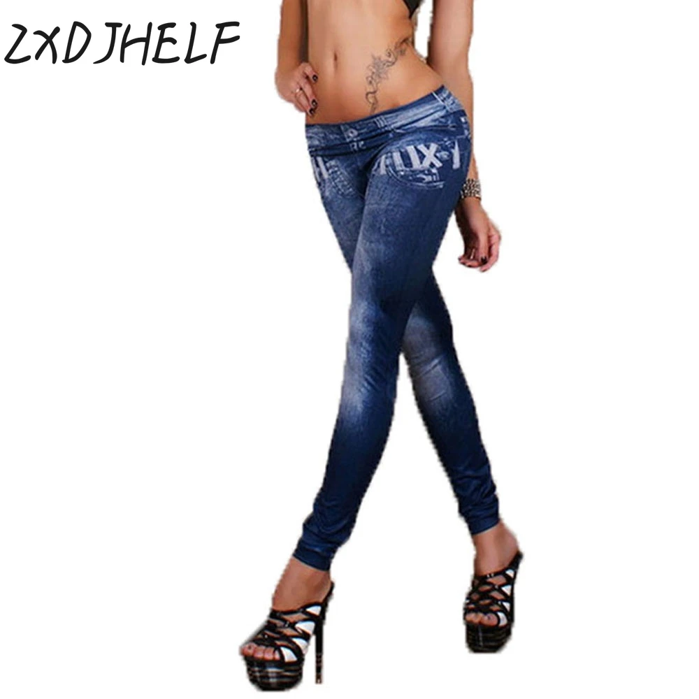 

ZXDJHELF Fashion Sexy Stretchy Slim Jeggings Women Carry Buttock Leggings Skinny Imitation Cowboy Leggings C003