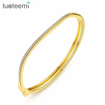 

LUOTEEMI Irregular Design Bangles Single Charm luxury CZ Handmade Two Colors Pulseira For Girl Women Party Prom Christmas Gift