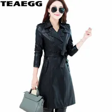 TEAEGG двубортная Черная куртка из искусственной кожи для женщин Одежда женская блузка Cuir искусственная Женская куртка пальто плюс размер 5XL AL756