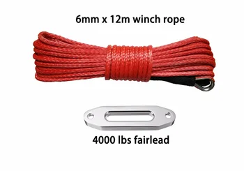 

6mm x 12m Free Shipping plasma cable with 4000lbs fairlead synthetic winch line uhmwpe rope with sheath car accessories