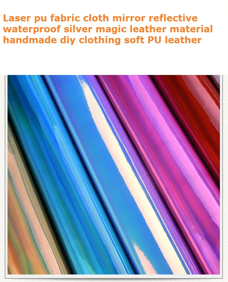 

Laser pu fabric cloth mirror reflective waterproof silver magic leather material handmade diy clothing soft PU leather