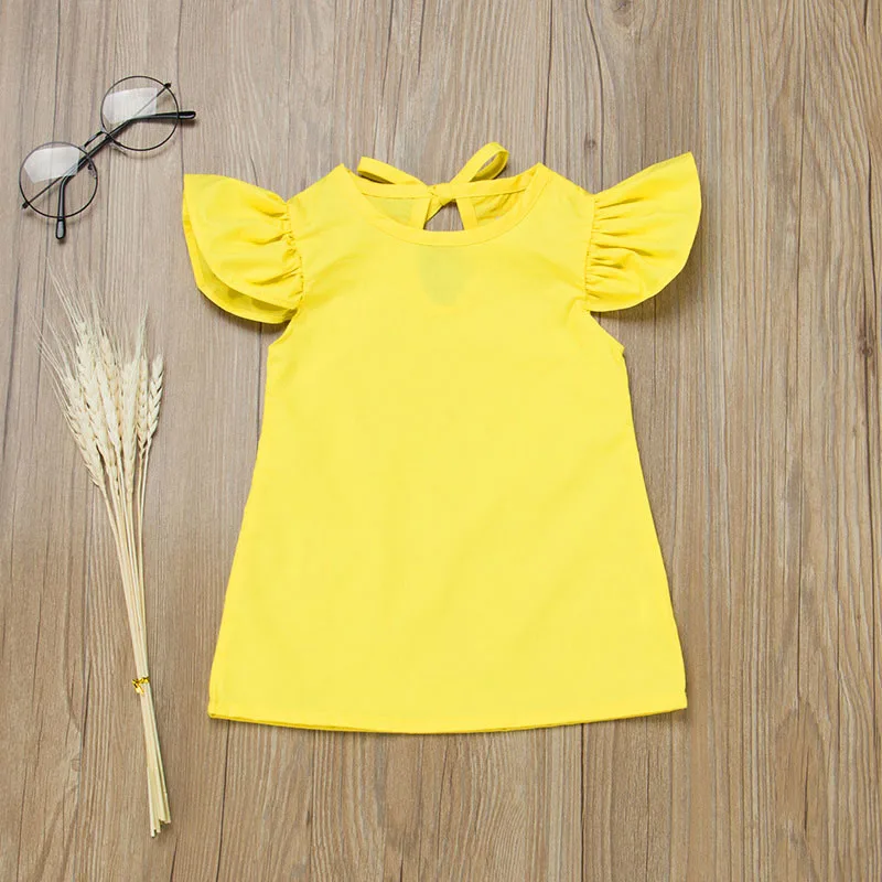 Коллекция года, летняя одежда для маленьких девочек однотонное Забавное платье с рукавами-крылышками и бантом элегантные вечерние платья принцессы для девочек, одежда для девочек - Цвет: Цвет: желтый