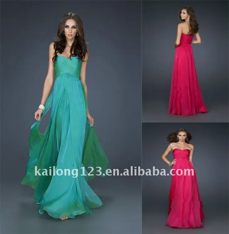 Simple Sweetheart Flowy A line Floor length Green Fuchsia Blue White ...