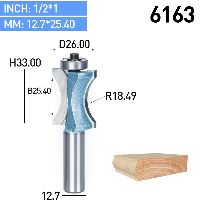 HUHAO 1 шт. 1/2 дюйма хвостовик полукруглый бит 2 Флейта концевая фреза для дерева с подшипник, деревообрабатывающий инструмент фреза - Длина режущей кромки: 6163