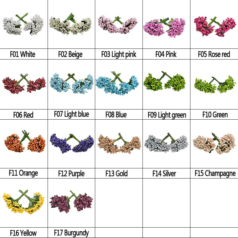 24pcs Mini Stamen Flower Artificial Berry Pistil Wire Stem Wedding Decoration DIY Wreath Handmade Scrapbooking Craft Fake Flower