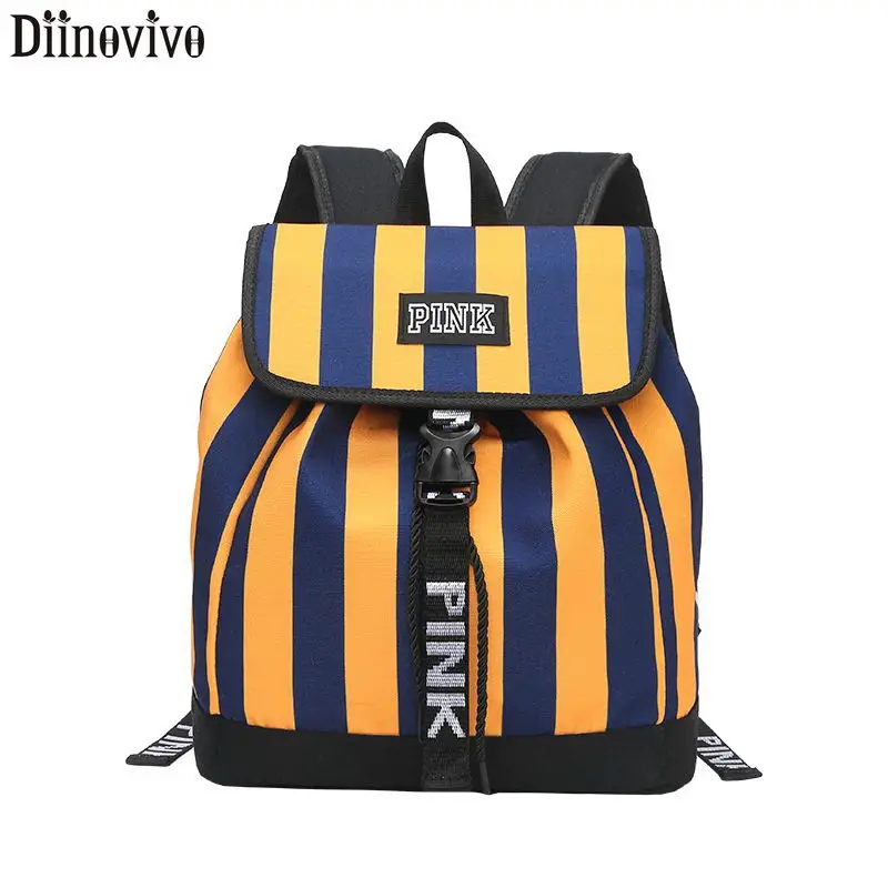 

DIINOVIVO Striped Backpack Schoolbag For Girls Pink Letter Women Backpack 2019 Nylon Panelled Female Backpack Women Bag WHDV1195