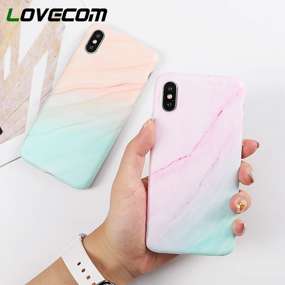 

LOVECOM Gradient Color Marble Phone Case For iPhone XR XS Max 6 6s 7 8 Plus X Hot Matte Soft IMD Phone Back Cover Cases