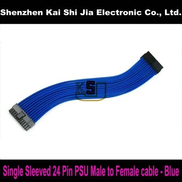 

Single sleeved 24 Pin PSU Male to Female ATX Power Extension cable - Blue