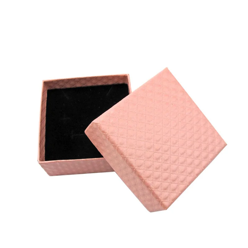 5*5*3 см шкатулка для ювелирных изделий 48 шт. разноцветный черный спонж Алмазный Узор бумажное кольцо/коробка для сережек упаковка белая подарочная коробка - Цвет: Pink