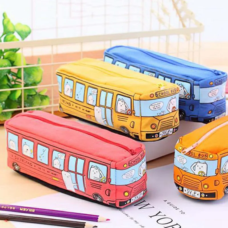 Creative Student Stationery Small Animal Bus Pencil Bag Bus Pencil Box Male And Female Canvas Large Capacity Pencil Case