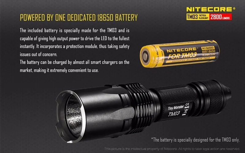 2800 люмен маленький монстр серии Nitecore TM03 CREE XHP70 светодиодный 18650 тактический фонарь с бесплатной батареей