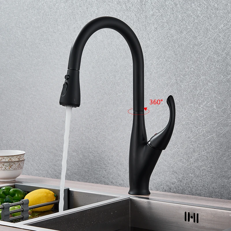 quyanre wanfan gappo matte black kitchen faucet pull out 3 way sprayer 360 rotation kitchen sink faucet singel handle mixer tap shower faucet22