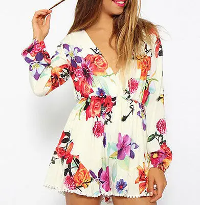 

Details about Fashion Deep V-Neck Long Sleeve Jumpsuit Sexy Women Casual Rompers Shorts New Autumn Clothing Wear Sexy Slim Short