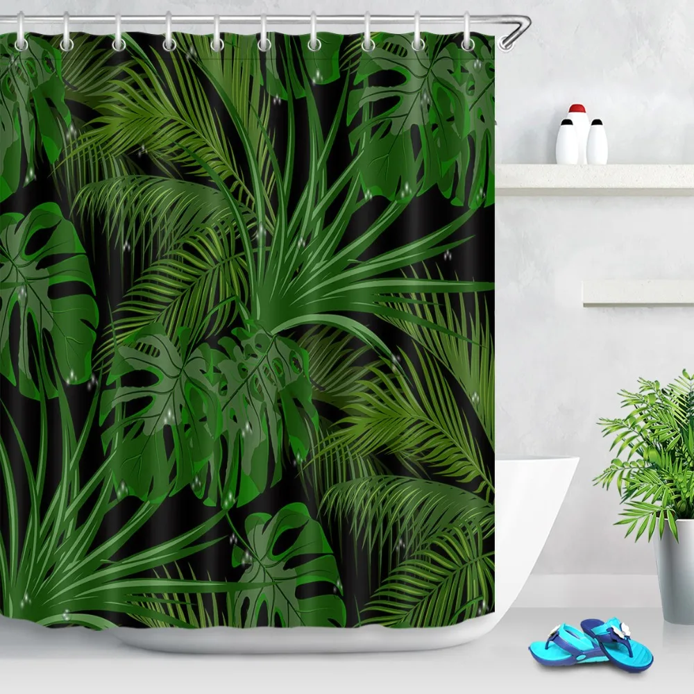 72'' Tropical Jungle Tree Agave Leaves With Dew Bathroom Waterproof