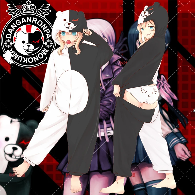 

Anime! Danganronpa Monokuma Cartoon Cute Jumpsuits Cosplay Costume Men and Women Lovers Autumn Winter Leisure Homewear Free Ship