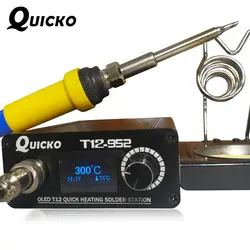 QUICKO Новый OLED T12 цифровая паяльная станция Температура контроллер 108 W с ЕС Plug T12 907 ручка свинца станции