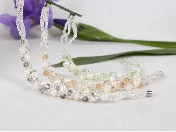 

MIX COLOR! Hot Pearl Item Beautiful Freshwater Pearl Bracelet+Crystal Bangle Fashion Nice Quality Jewellery with MAGNETIC CLASP