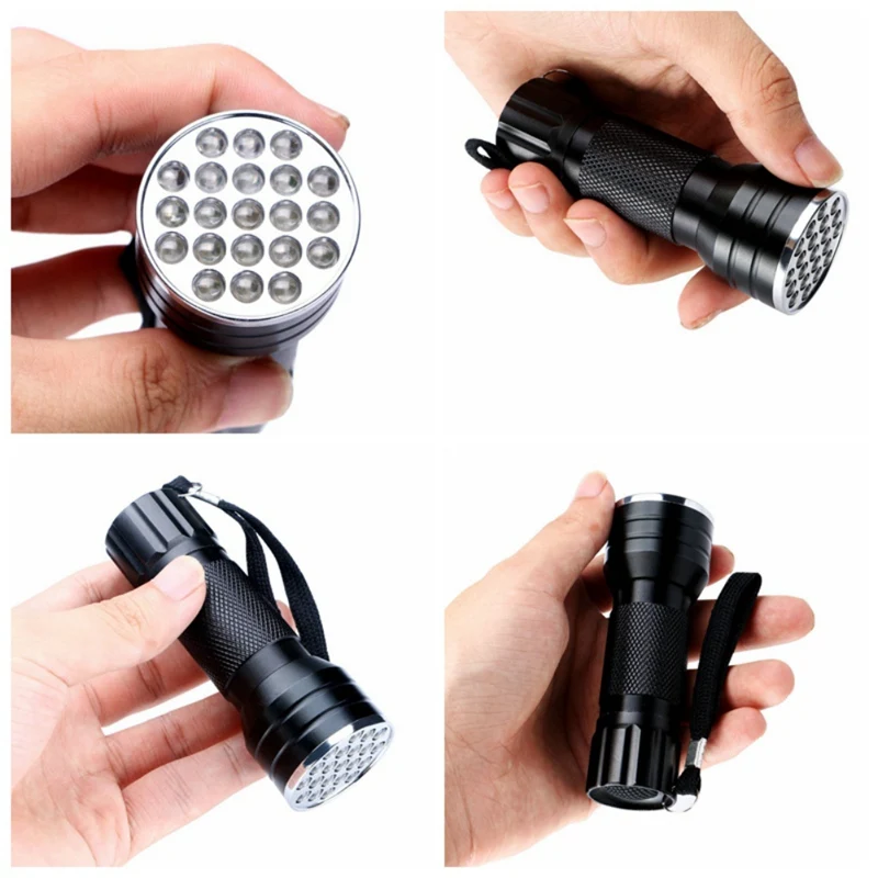 21 LED الأشعة فوق البنفسجية مصباح يدوي 395nm البنفسجي جدا الشعلة التفتيش Blacklight في الهواء الطلق مصباح يدوي محمول مصباح شعلة مصباح أداة خارجية