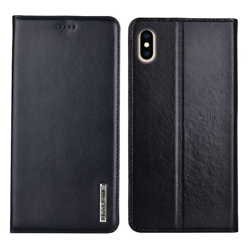 for iPhone XS Case Flip Genuine Leather Soft Silicon Back Cover for