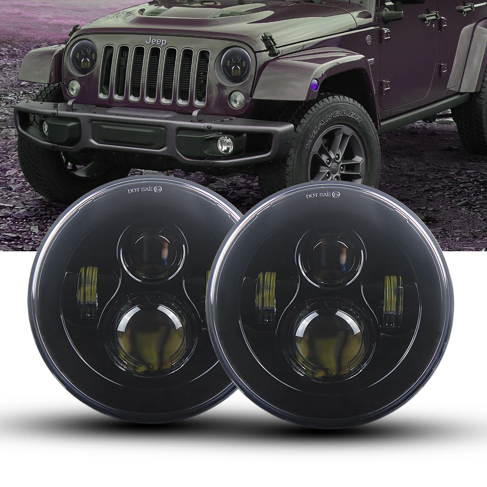 

7" Lights For UAZ 4x4 Jungle Lada 4x4 urban Niva 7" black LED H4 headlight daymaker lamps headlamp for Jeep JK TJ LJ Land Rover