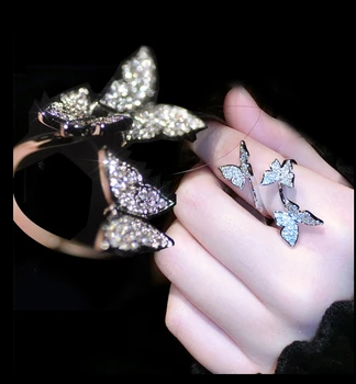 

100% 925 Sterling Silver White Butterfly Animal Finger Open Ring For Woman Fashion Cubic Zirconia Crystal Jewelry For Women