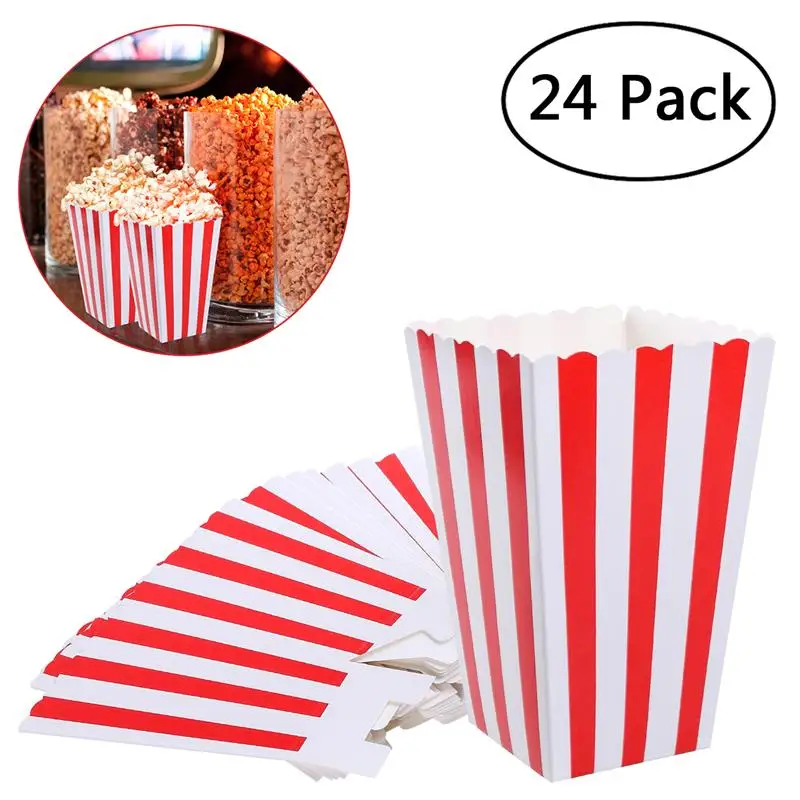 24pcs Popcorn Boxes Holder Containers Cartons Paper Bags Stripe Box for