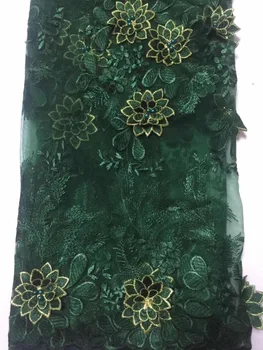 

Green African Lace Fabric 2018 3D Flower Beads Lace French Net Lace Fabrics 2019 African Nigerian Lace Fabrics For Wedding Dress