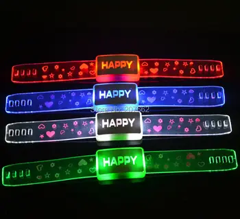 

Free shipping LOGO Flashing Bracelet Wristband with happy LED Lights bracelet for birthday party decorations kids