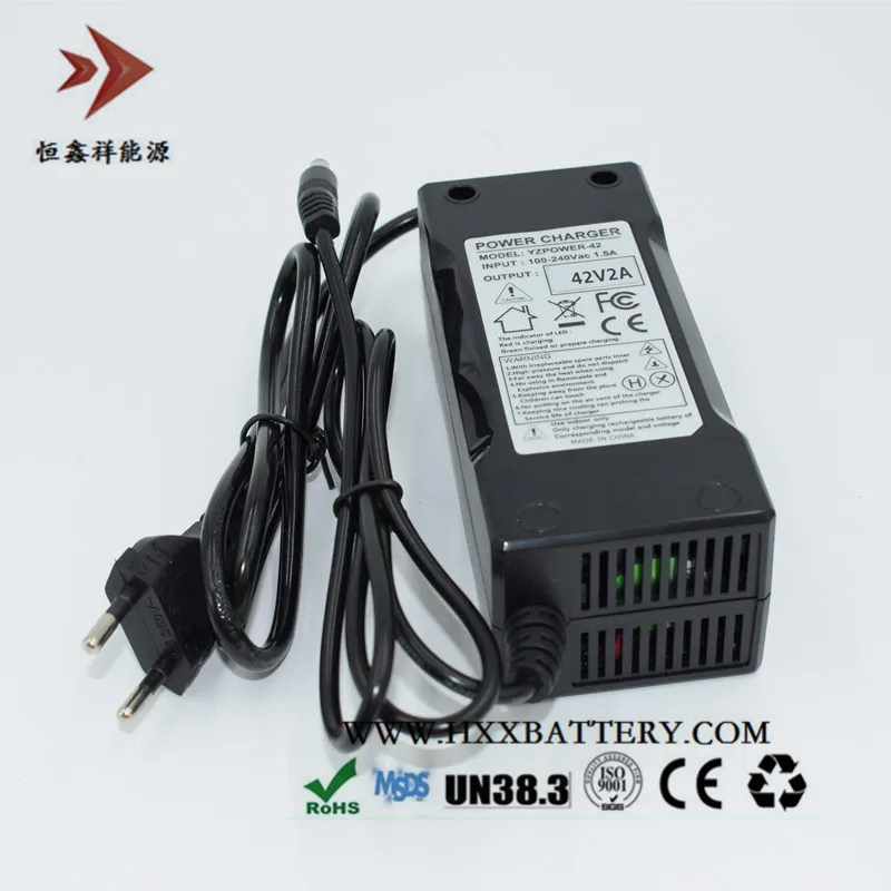 

Output 42V 2A Lithium-ion EU Plug Chargers for 36V Ebike Electric Bicycle Battery Pack Input 100-240V 1.5A Specification