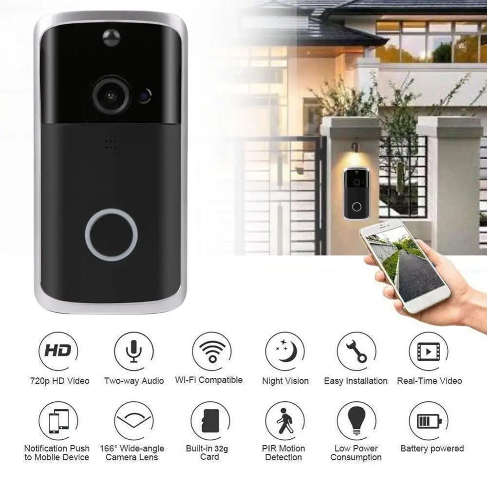 Wifi дверной звонок ночного видения Смарт IP видеосвязь видео дверной звонок, камера для квартиры ИК-сигнализация беспроводная камера безопасности