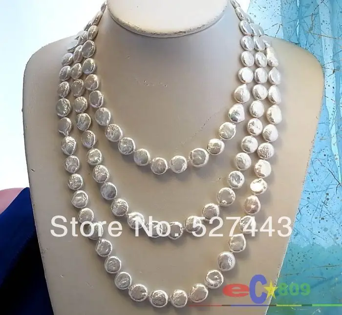 

Wholesale fast LONG 64" 14MM WHITE COIN FRESHWATER CULTURED PEARL NECKLACE (A0501)