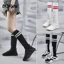 Wheresroad Ins/, супер носки, ботинки эластичная повседневная обувь из сетчатого материала женские летние тонкие кроссовки на высоком каблуке, спортивная обувь, Прямая поставка