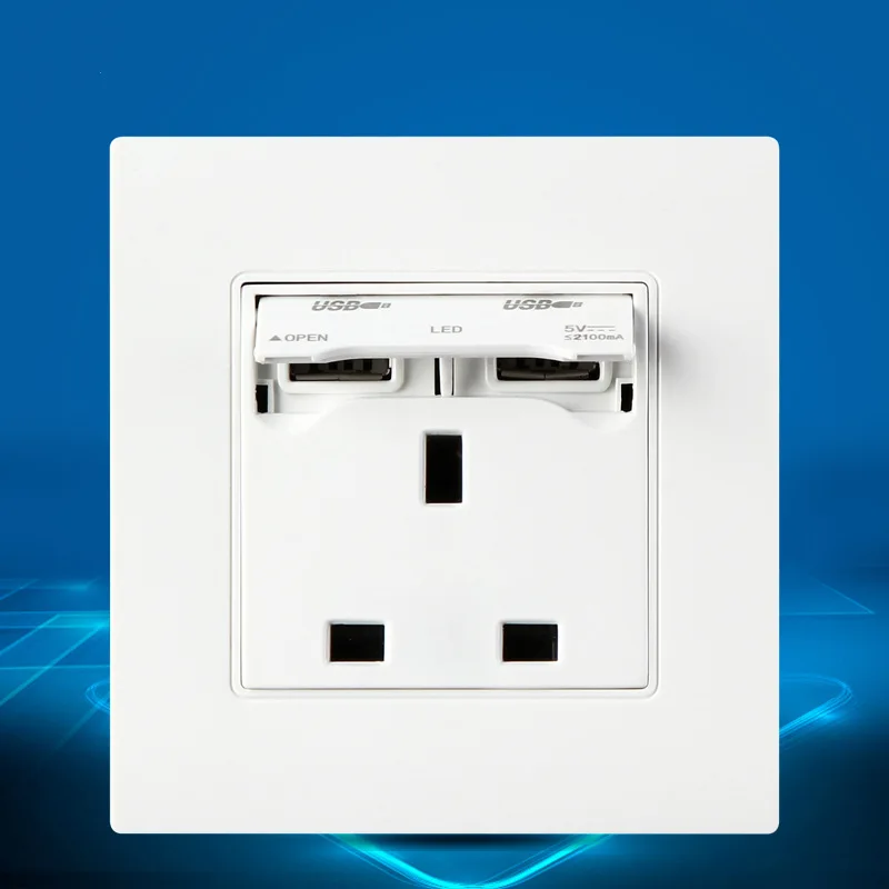 Multifunction 13A Wall socket usb Electrical Outlet With 2100mA Dual
