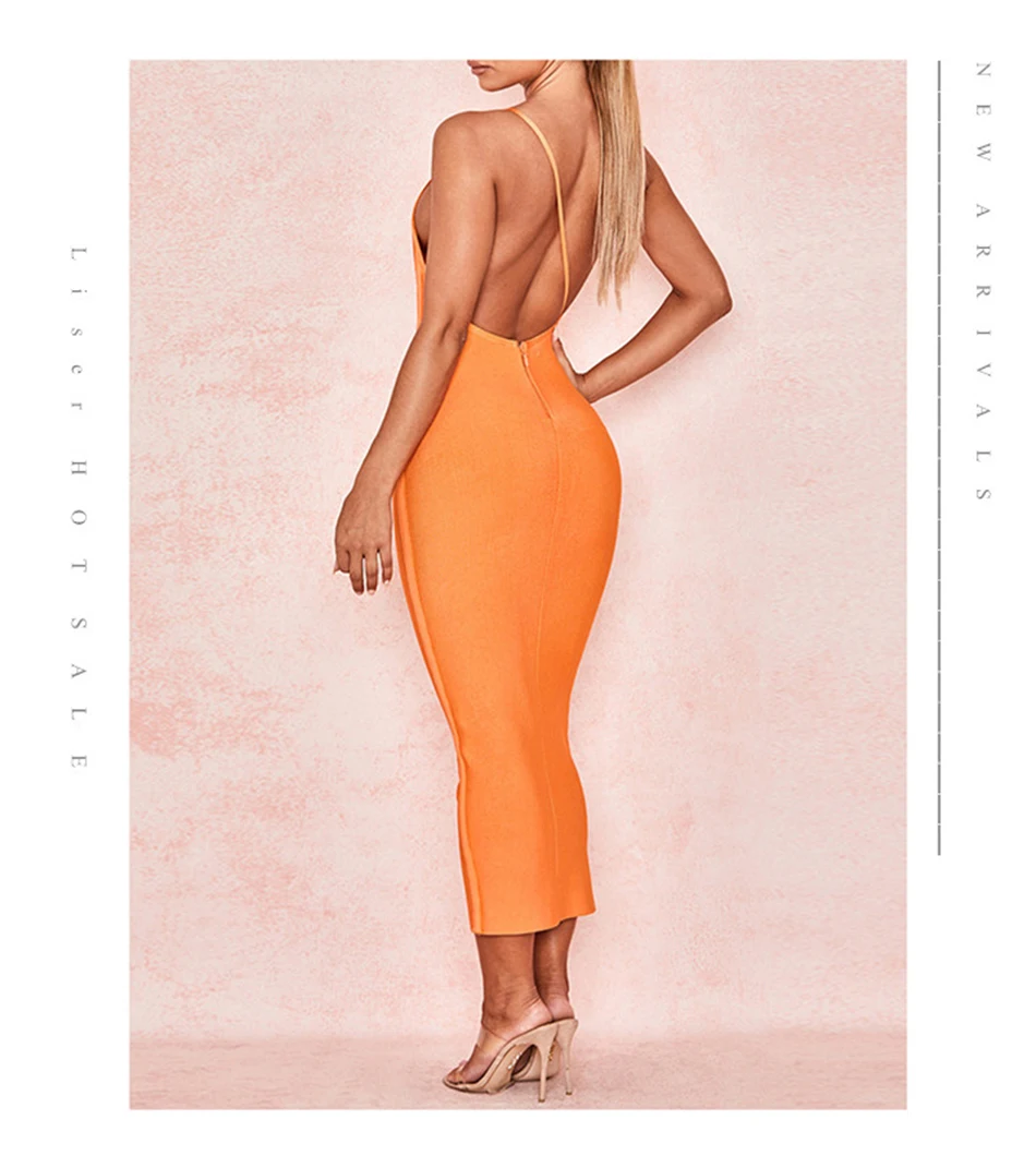 Liser новое летнее женское платье без рукавов без бретелек Бандажное платье сексуальное облегающее элегантное вечернее оранжевое платье Vestidos