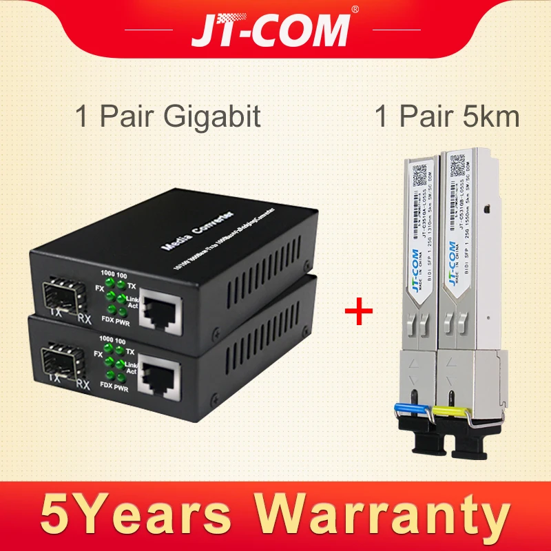 2PCS Gigabit Media Converter SFP Transceiver Module 5KM 1000Mbps Fast