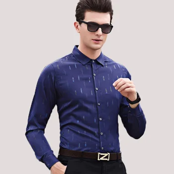 

New High Quality 2018 Spring Business Men's Slim Polyester Fiber Striped Open Stitch Thin Dress Shirts Mens tops clothing A17235