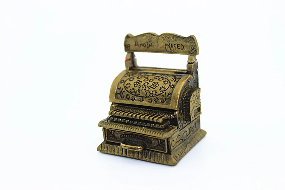 1/12 Dollhouse Miniature Accessories Mini Vintage Cash Register Simulation Furniture Model Toys for Doll House Decoration