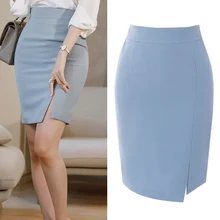Женские юбки с разрезом, лето, новая однотонная Сексуальная Офисная женская элегантная Рабочая Юбка, высшее качество