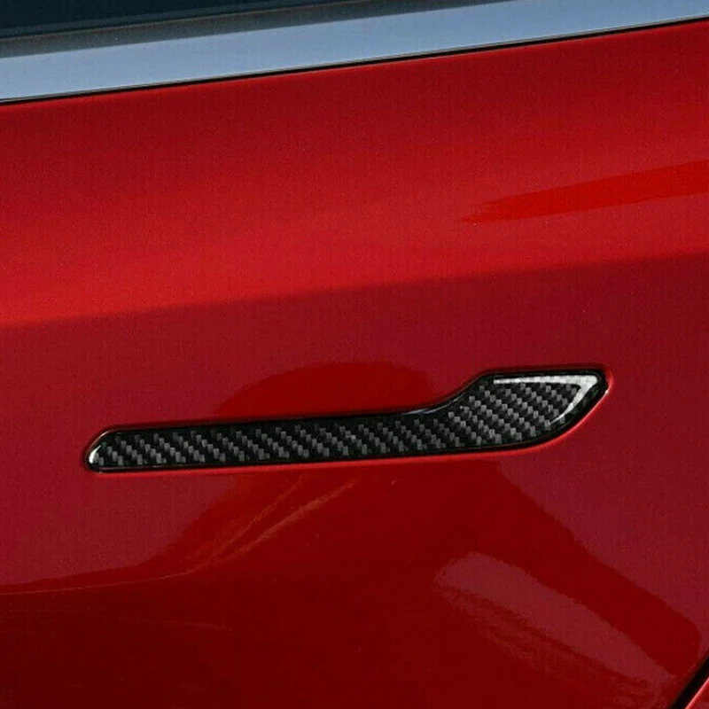 For Tesla Model 3 Black Carbon Fiber Side Doors Handle Covers Trim