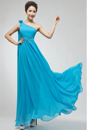Плюс Размер Макси трапециевидной формы длина до пола одно плечо светло желтый оранжевый Камея шифоновое платье для подружки невесты корсет сзади платье W1796 - Цвет: Синий