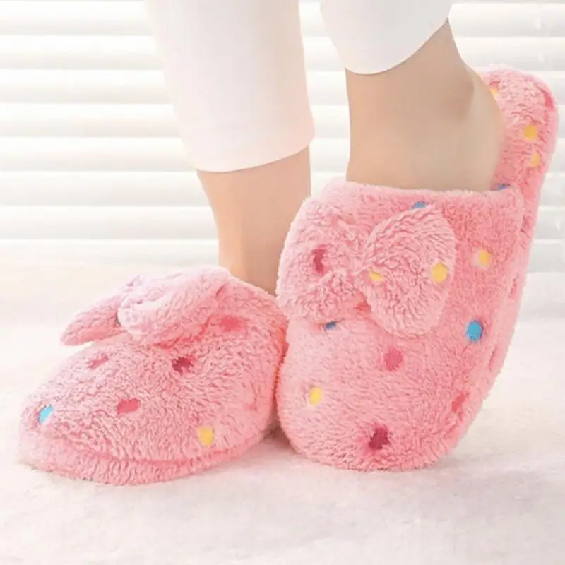 

Winter Women Shoes Lovely bow-knot Home Floor Soft Cotton-padded Slippers Winter Female Indoor Slippers sapato feminino