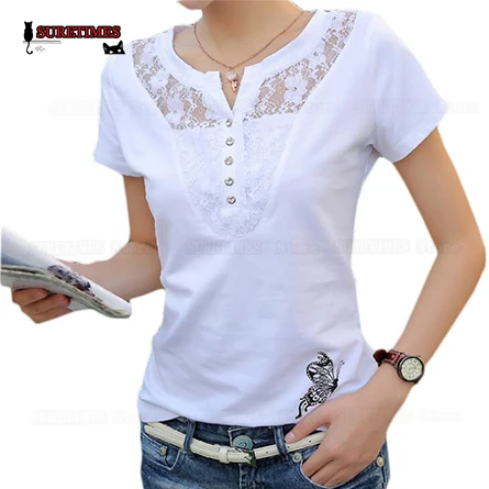 

2019 Summer T-shirt Women Casual Lady Top Tees Cotton White Tshirt Female Brand Clothing T Shirt Top Tee Plus Size 4XL
