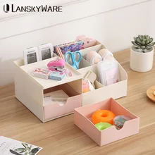 LANSKYWARE Multifunctional Bathroom Drawers Organizer Makeup Organizer Box Japanese Plastic Desktop Organizer Cosmetics Box sosw multifunctional 9 components metal table statinery storage box desktop organizer with drawers sky blue