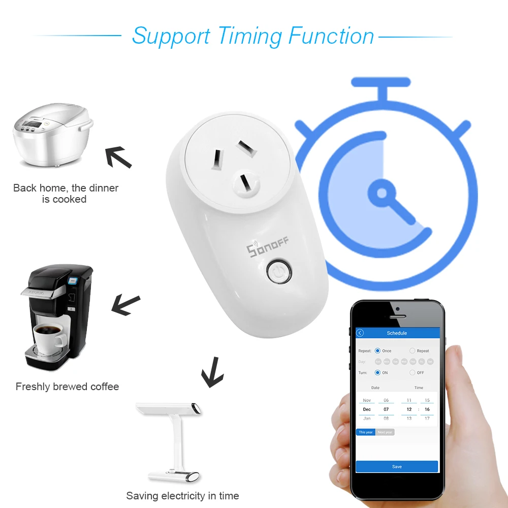 Умная Беспроводная розетка SONOFF S26 ITEAD с Wi Fi зарядный адаптер дистанционным