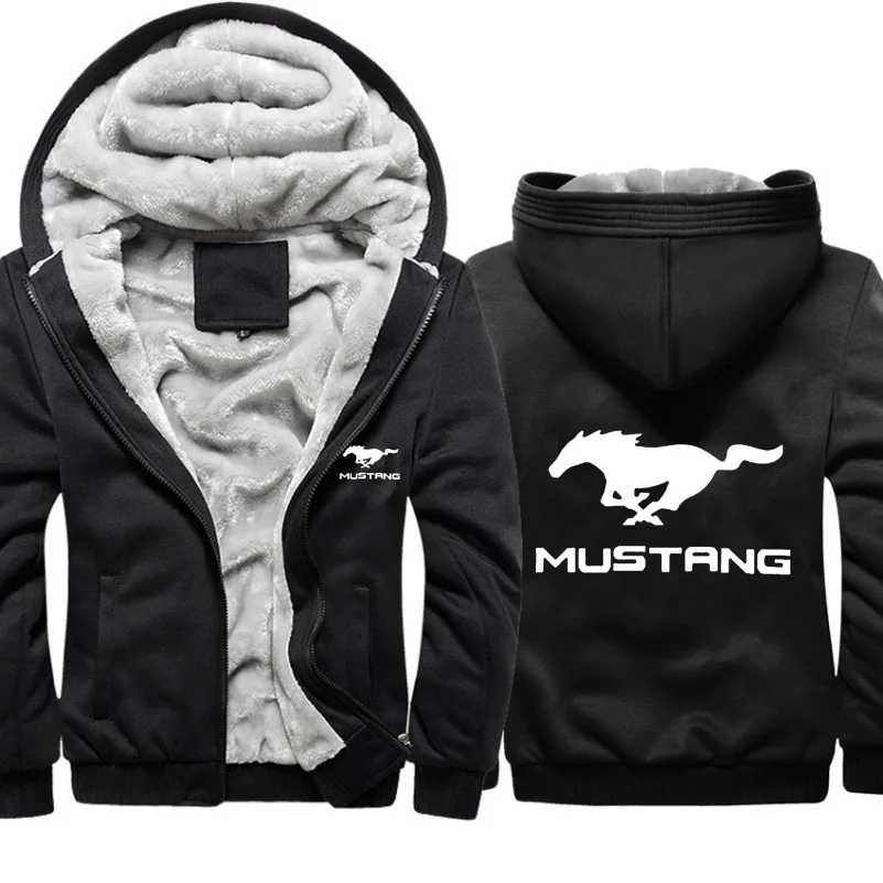 Мужские толстовки с капюшоном Mustang, куртка с принтом логотипа автомобиля, мужские толстовки с капюшоном, зимние плотные теплые флисовые хлопковые пальто на молнии с рукавом реглан, мужские спортивные костюмы