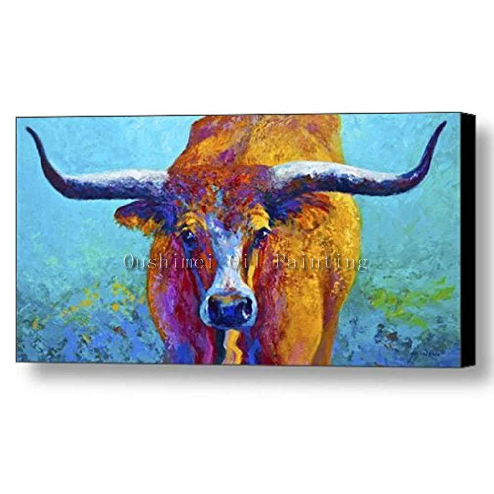 Hand Painted Painting Longhorn Ox On Canvas Using Oil Color Apply