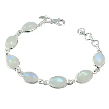 

NiaoZaiFei YunZaiKan Genuine Rainbow Moonstone Bracelet 925 Sterling Silver, 19 cm, 2SBR0059
