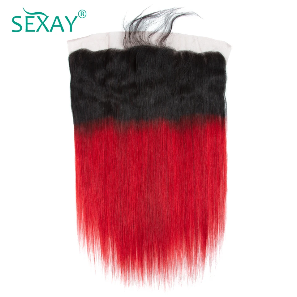 

Sexay Red Lace Frontal With Baby Hair Brazilian Straight Human Hair Pre-Colored Dark Roots Ombre Red Human Hair Lace Frontals
