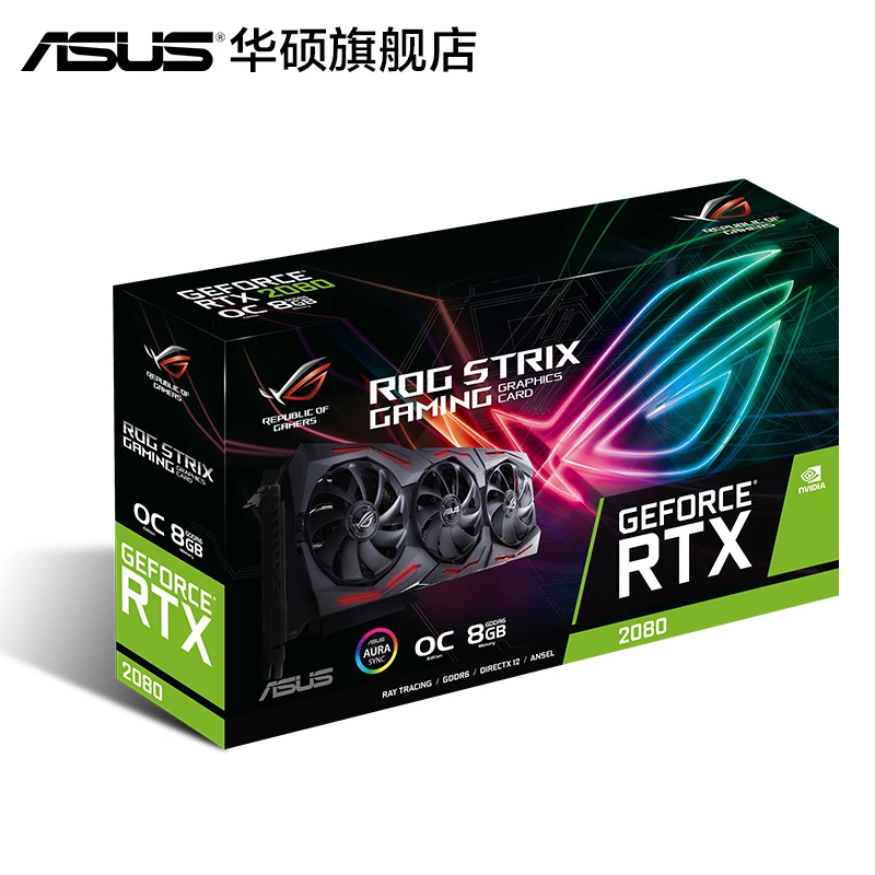 Видеокарта Asus ROG STRIX-RTX2080-O8G-GAMING Turing architecture для настольных игр, поддержка GDDR6, 4 экрана