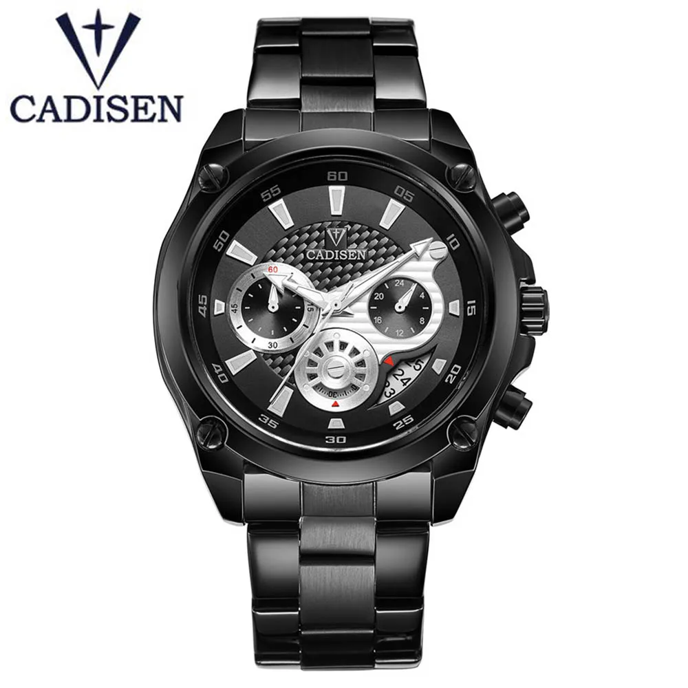 

CADISEN Watches Men Top Brand Military Watch Calendar 24 hours Function Men Black Full Steel Luxury Watch Men Army Watch relogio